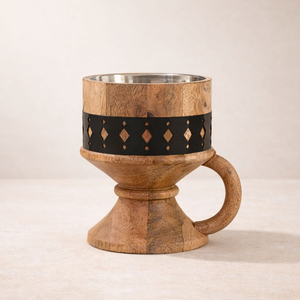 Modern Wooden Incense <b>Burner</b> Featuring Sculpted Pedestal Base <b>Side</b> Handle Black Cutout Metal Band Detail Use For Home Fragrance - Product Image 3
