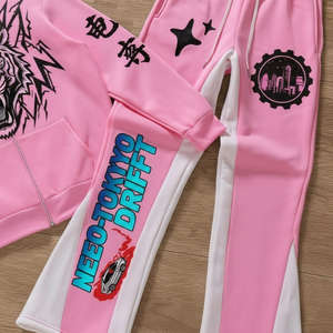 Low MoqWinter Thermal Fleece Streetwear Men's Sun Faded Distressed Acid Wash <b>Embroidery</b> DTG Logo Hoodie Flared Joggers Sweatsuit - Product Image 5
