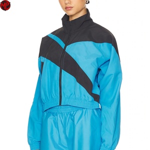 Chándal Deportivo para Mujer, Color Azul y Negro, con Bloques de Color, Manga Larga, Cuello Alto con Cremallera, Estilo Deportivo, Ligero, de Poliéster, para Primavera - Product Image 1