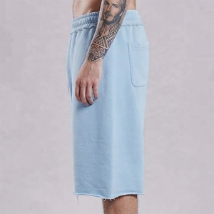 Hot Selling Streetwear 100% Cotton Wide bottom Opening Casual <b>Shorts</b> Distressed Baggy Style 3/4 Long <b>Sweat</b> <b>Shorts</b> for <b>Men</b> - Product Image 2