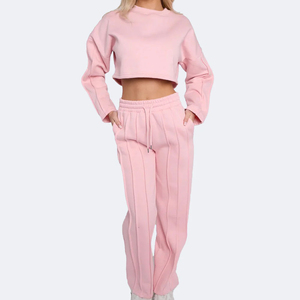 2025 Spring New Arrival Women's Solid Crop Top and Wide Leg Flare Pants Tracksuit Set Comfy <b>Jogger</b> Plus Size Sweatsuit - Product Image 1