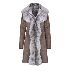 Genuine Sheepskin <b>Trench</b> <b>Coat</b> for Women Refined Long Winter Outerwear Garment Dyed Fur Trim Fashion by Novenza - Product Image 3