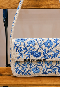 Sac à bandoulière de luxe fait main en perles de rocaille, style côtier, sac à main brodé pour femme |   Sac à main personnalisé léger et écologique avec logo - Product Image 4