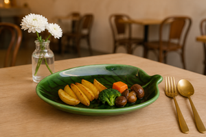 Green Leaf Shape <b>Ceramic</b> Serving <b>Plate</b> Elegant Design <b>Ceramic</b> Dinner <b>Plate</b> Premium Green Stoneware Leaf <b>Plate</b> - Product Image 4