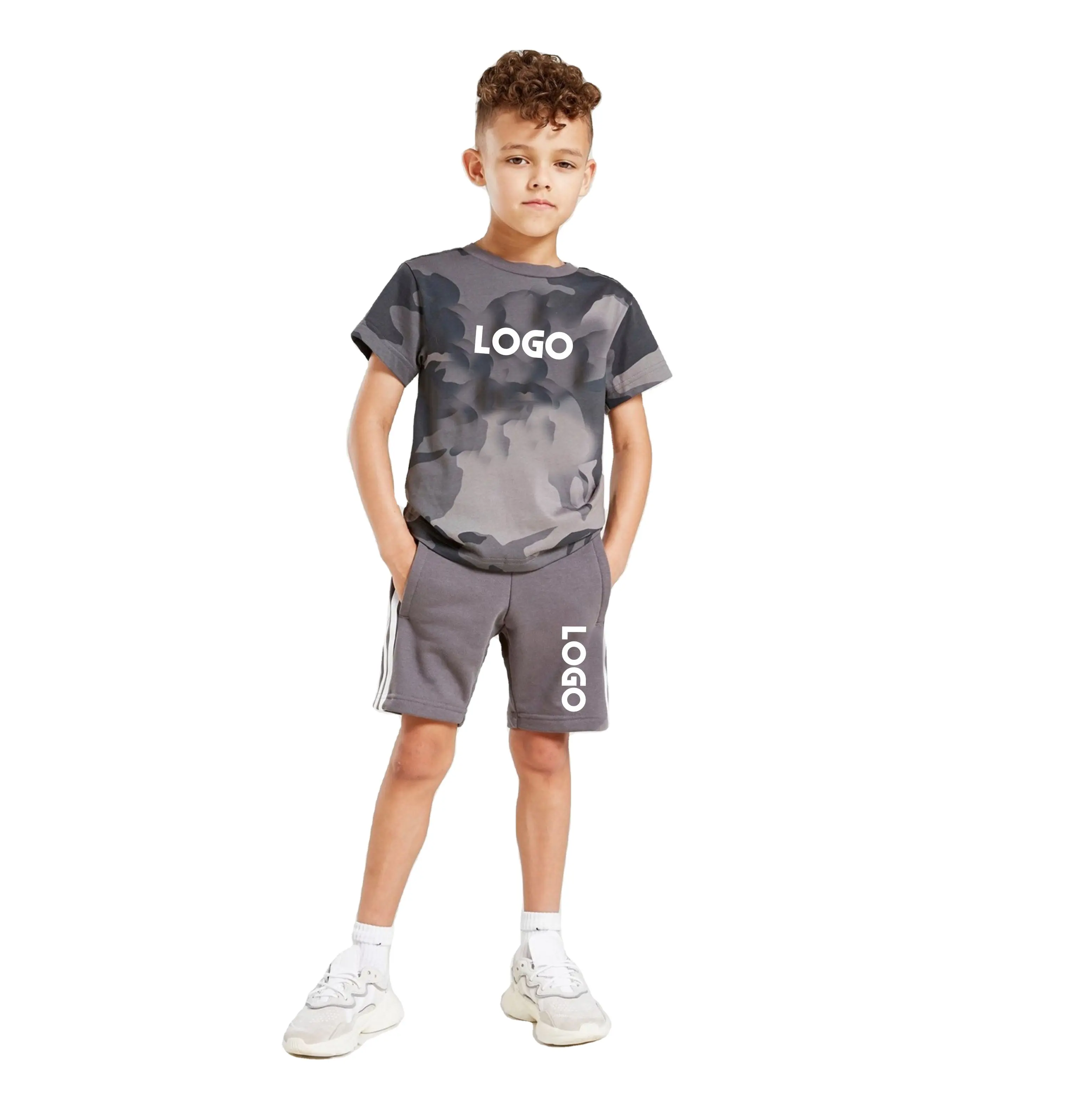 2022 Summer Solid Color Cotton Shorts And T Shirt Kids Clothing Sets Custom Baby Boys Clothing Sets 4 To 12 Years Old