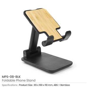 <b>Adjustable</b> <b>Height</b> & Angle Foldable Phone Stands ABS Plastic & Bamboo <b>Desk</b> Use MPS-08 - Product Image 3
