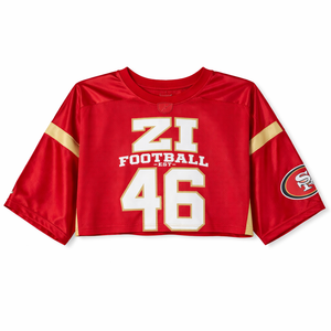 Camiseta deportiva corta estilo hip hop, de poliéster y malla, estilo jersey de fútbol americano rojo, moderna y holgada, para mujer. - Product Image 6