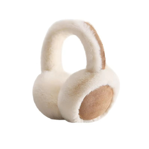 Couvre-oreilles en fourrure de lapin pelucheux beige, cache-oreilles moelleux pour femmes et filles, hiver - Product Image 2