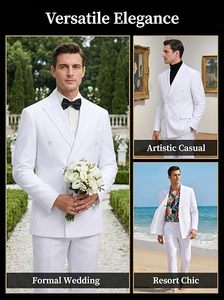 Traje de Negocios para Hombre, Blanco, Cuello Mao, Cierre de un Botón, Corduroy Transpirable, Poliéster/Algodón, Estilo Británico, Corte Regular - Product Image 5