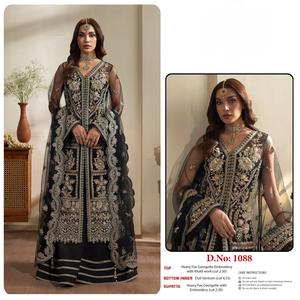 Salwar Kameez traditionnel indien pakistanais pour femmes en georgette, richement brodé, style Khatli, longueur midi, coupe classique, idéal pour les mariages - Product Image 5