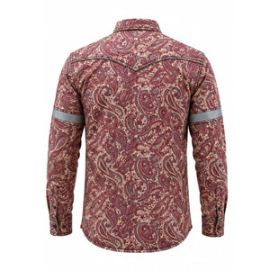 เสื้อเชิ้ตทำงานแขนยาวลายเพสลีย์สีแดงสำหรับผู้ชายพร้อมแถบสะท้อนแสงวัสดุผ้าฝ้ายชุดทำงานแฟชั่น - Product Image 3