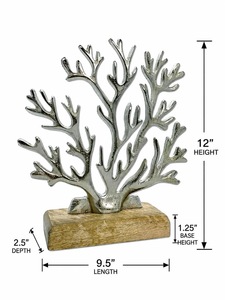 Sculpture en métal corail sur base en bois, décoration côtière artisanale, art de table, design feuillage pour salon - Product Image 4