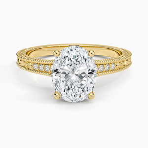 Bague de fiançailles solitaire vintage gravée avec diamant taille ovale en or massif 10 carats certifié IGI - Product Image 1