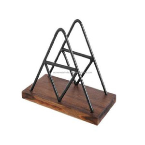 Metal Wire <b>Napkin</b> <b>Holder</b> with Premium Triangle Design and Wooden Base Perfect for Stylish Office Desk and Home Use - Product Image 1