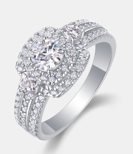 Anillo de Plata de Ley 925 con Moissanita, Corte Princesa, Tres Piedras, Anillo de Compromiso, Chapado en Oro Rosa, Joyería de Boda - Product Image 3