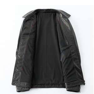 Men's Black <b>Genuine</b> Leather Moto Biker Jacket Stand Collar Zipper Closure Slim Fit Solid Color Regular Length Autumn Wear 2027 - Product Image 6