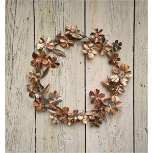 Patina Copper Metal Floral Wreath <b>Wall</b> Hanging <b>Decor</b> Aged Verdigris Blossom Garland Spring Home Entryway <b>Wall</b> Art - Product Image 6