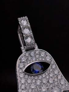 Colgante de Mano de Hamsa de Lujo con Moissanita VVS, Plata 925, Piedra Verde Azulada con Efecto Hielo, Diseño 3D Personalizado, Estilo Hip Hop, Certificado IGI, Joyería Unisex - Product Image 5
