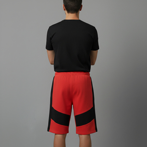 Comfortable 2026 Classic-Fit Men's Short 100% cotton 2 tone streetwear with side pockets Causal Wear <b>Red</b> & black Short for man - Product Image 4