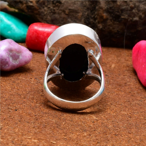 Bague ovale en onyx noir naturel de grande taille, argent sterling 925, pierre précieuse, cadeau d'anniversaire de mariage pour elle - Product Image 3