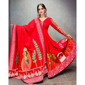 Beautiful <b>XL</b> Size Gown and Dupatta Set with Digital Print and Real <b>Mirror</b> Work - Product Image 6
