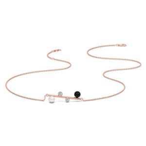 Collier Balance Bar avec cadre linéaire en or rose et accents de pierres noires et blanches contrastées - Product Image 2