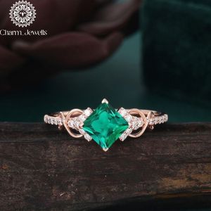 Bague de fiançailles classique en argent plaqué or rose avec moissanite taille coussin pour femme, par Charm Jewells - Product Image 5
