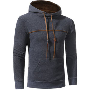 Sweat-shirt à capuche pour homme, coupe classique, couleur unie, tricoté, manches longues, décontracté, 100% coton, coupe-vent, avec poche, gris, pour l'hiver - Product Image 2