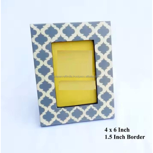 Handmade Wooden Photo <b>Frame</b> with Grey and White Moroccan Tile Pattern Stylish Modern Home Decor - Product Image 1