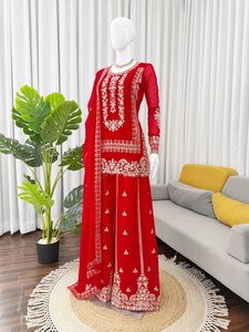 ชุดสัลวาร์ คามีซปักลายสีแดงสำหรับผู้หญิง ชุดพื้นเมืองปากีสถาน ชุดงานแต่งงานแบบดั้งเดิม - Product Image 3