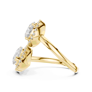 Bague de fiançailles unisexe Toi et Moi en or massif 18 carats avec deux diamants de laboratoire taille poire, couleur E, pureté VVS VS, et bande pavée - Product Image 2