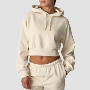 Sudadera con capucha corta de algodón para mujer, diseño ligero con logotipo bordado, impresión digital personalizada, para invierno, venta al por mayor. - Product Image 1