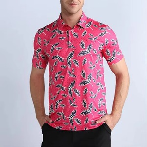 Polo à manches courtes pour homme, imprimé floral, tricoté en polyester, décontracté, grande taille, rouge rose - Product Image 6