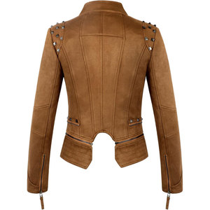 Wholesale New Slim Spring and Autumn Women's Suede Leather <b>Jacket</b> Studded Ladies Biker <b>Jacket</b> OEM ODM - Product Image 3