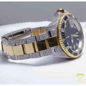 Reloj de Hombre Moderno Estilo Hip Hop con Incrustaciones de Diamantes Moissanite VVS, Bisel Baguette de Dos Tonos, Chapado en Oro y Plata, Esfera Azul - Product Image 2