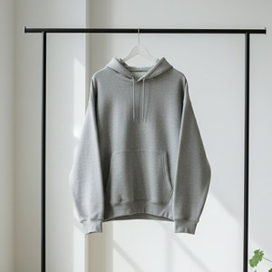 Sweat-shirt à capuche gris pour homme, coupe ample, en coton tricoté, pull décontracté pour l'automne, couleur unie, avec poche - Product Image 2