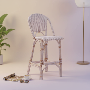 Tabouret de bistrot en rotin tressé artisanal avec dossier, pour café, restaurant, cuisine, extérieur et intérieur, siège décoratif - Product Image 6