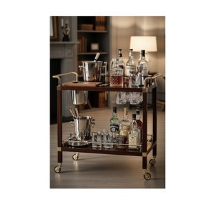 Carrito de Bar Premium de Madera de Nogal con Asas Doradas – Carro de Bebidas Rodante Rectangular de 2 Niveles con Almacenamiento para Vasos y Ruedas - Product Image 1