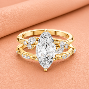 Elegante Anillo de Compromiso con Diamante Cultivado en Laboratorio, Corte Marquesa, para Mujer, Oro Amarillo, Blanco y Rosa, Oro Sólido de 14K, Chapado en Rodio, para Novia - Product Image 2