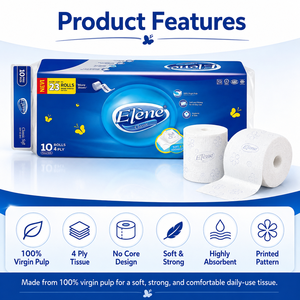 Papier toilette 4 plis sans mandrin, 10 rouleaux/paquet x 10 paquets/sac plastique, doux, absorbant, en pâte vierge - Product Image 2