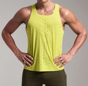 Men's Neon <b>Yellow</b> Breathable Knitted <b>Tank</b> <b>Top</b> O-Neck Dot Pattern Sporty Sleeveless Muscle Fit - Product Image 2