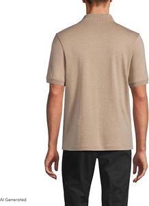 LANCE engl เสื้อโปโลแขนสั้นสีเบจของผู้ชายสีทึบผ้าทอลำลองดีไซน์ปกติแบบมีกระดุม - Product Image 3
