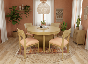 Juego de Mesa de Centro Redonda Moderna de Madera Maciza de Fresno con 4 Sillas, Duradera y Fácil de Limpiar - Product Image 6