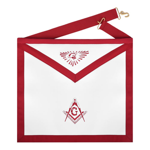 Master Mason Blue Lodge Apron - White & <b>Red</b> With <b>Red</b> <b>Ribbon</b> Borders expert craftsmanship for every rank. - Product Image 1