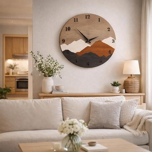 Reloj de Pared de Madera con Diseño de Montaña en Capas, Arte de Pared con Corte Láser de la Naturaleza, Decoración para el Hogar en MDF - Product Image 2
