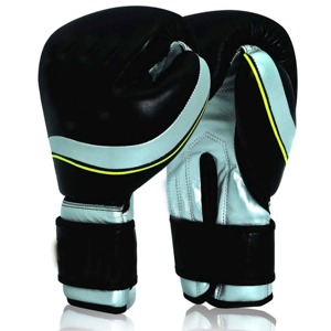 Leather Boxing <b>Gloves</b> Black with <b>Silver</b> Stripe Velcro Closure Breathable for Adults Training Gear - Product Image 3