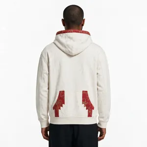 Sweat-shirt à capuche en coton pour homme, style industriel, avec broderie faucon et patchwork, coupe décontractée oversize, pour l'automne - Product Image 3