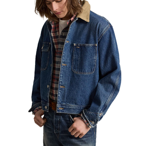 Premium Winter Solid Denim Corduroy Collar Trucker <b>Jacket</b> Men Vintage Workwear OEM Custom Heritage Front Americana Outerwear - Product Image 2