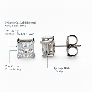 Boucles d'oreilles clous solitaires en or blanc 14 carats avec diamant de laboratoire taille princesse VVS, 4 griffes, certifiées IGI, cadeau de mariage ou d'anniversaire pour femme - Product Image 5