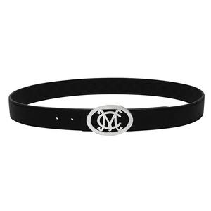 Cinturón Casual de Cuero Vacuno Negro Kivotech con Hebilla de Placa Plateada con Letras y Diseño Sólido - Product Image 1